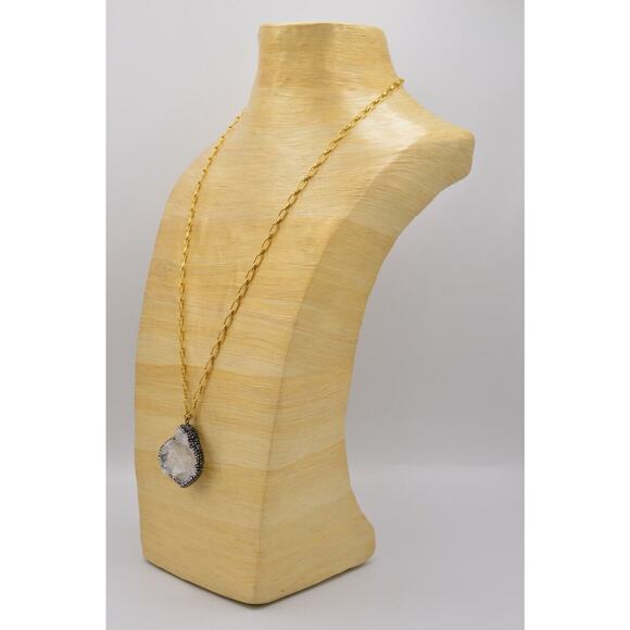 Janna Conner Pendant Necklace Crystal Geode Rhinestone Gold Sparkling 9J - Picture 9 of 12